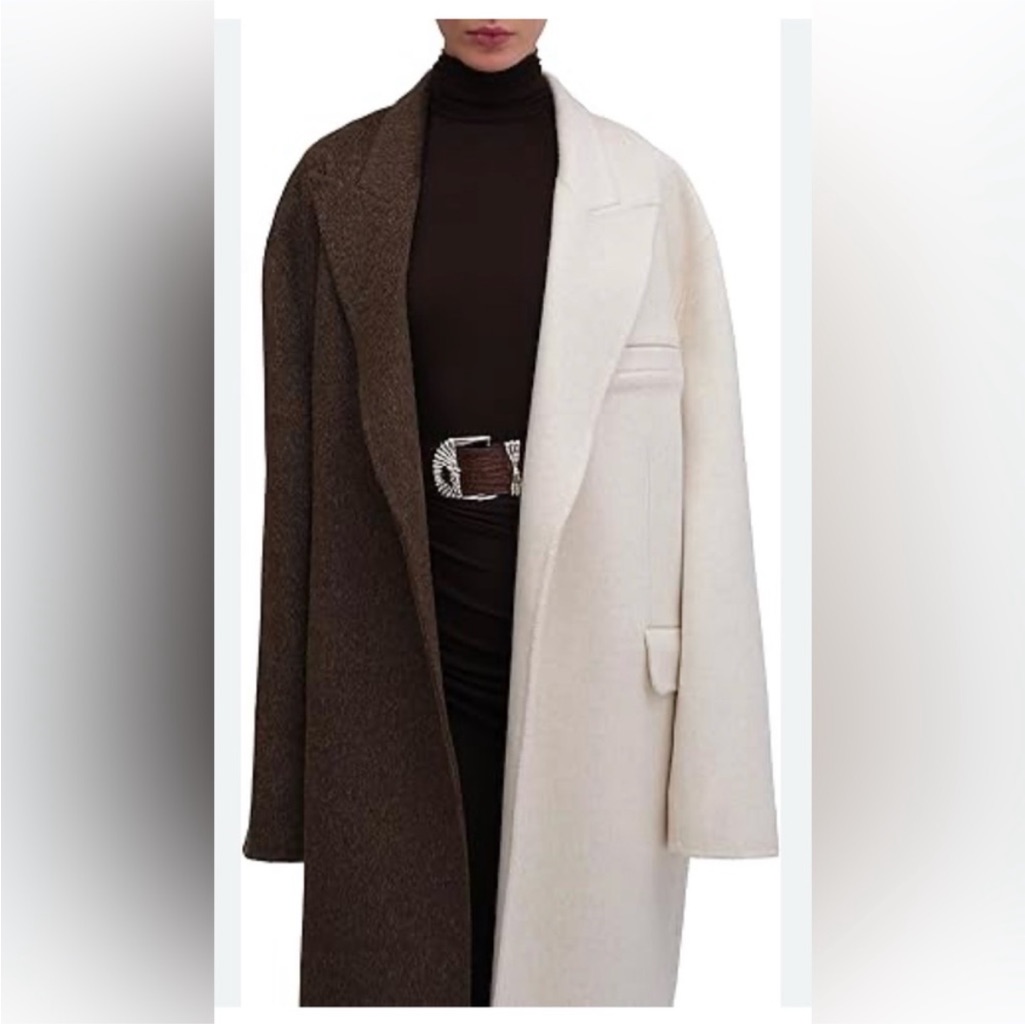 Nwt Ronny Kobo Wendalin Wool Two Tone Coat Brown Ivory